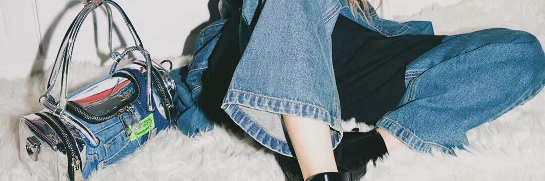 №689【DENIM✖️Leopard巾着バケツBAG】DENIM Remake Upcycled Jeans Bags